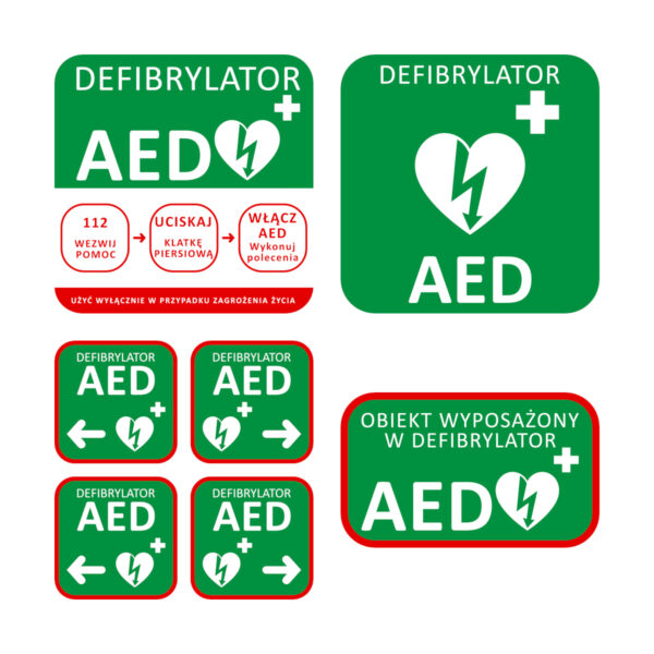 Zestaw tablic informacyjnych AED – 7 sztuk Zestaw tablic informacyjnych AED – 7 sztuk