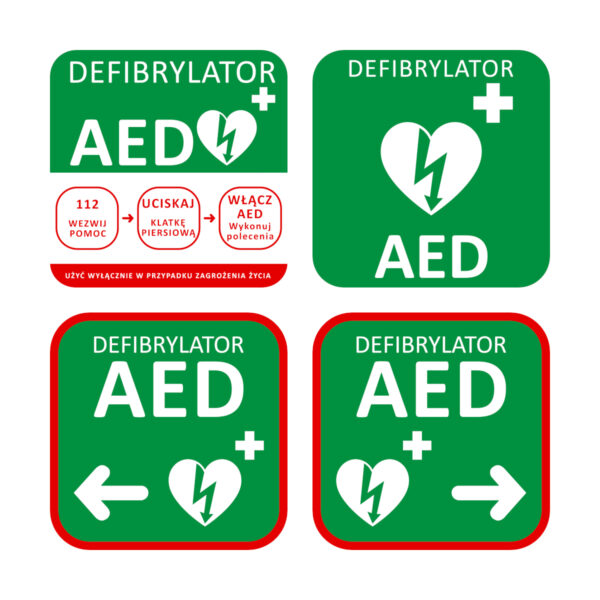 Zestaw tablic informacyjnych AED – 4 sztuki Zestaw tablic informacyjnych AED – 4 sztuki